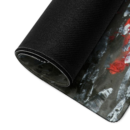 Red Umbrella City Rain Mouse Pad - Rainy City Scene Red Umbrella Desk Mouse Pad Impressionist Moody Urban Modern Minimal