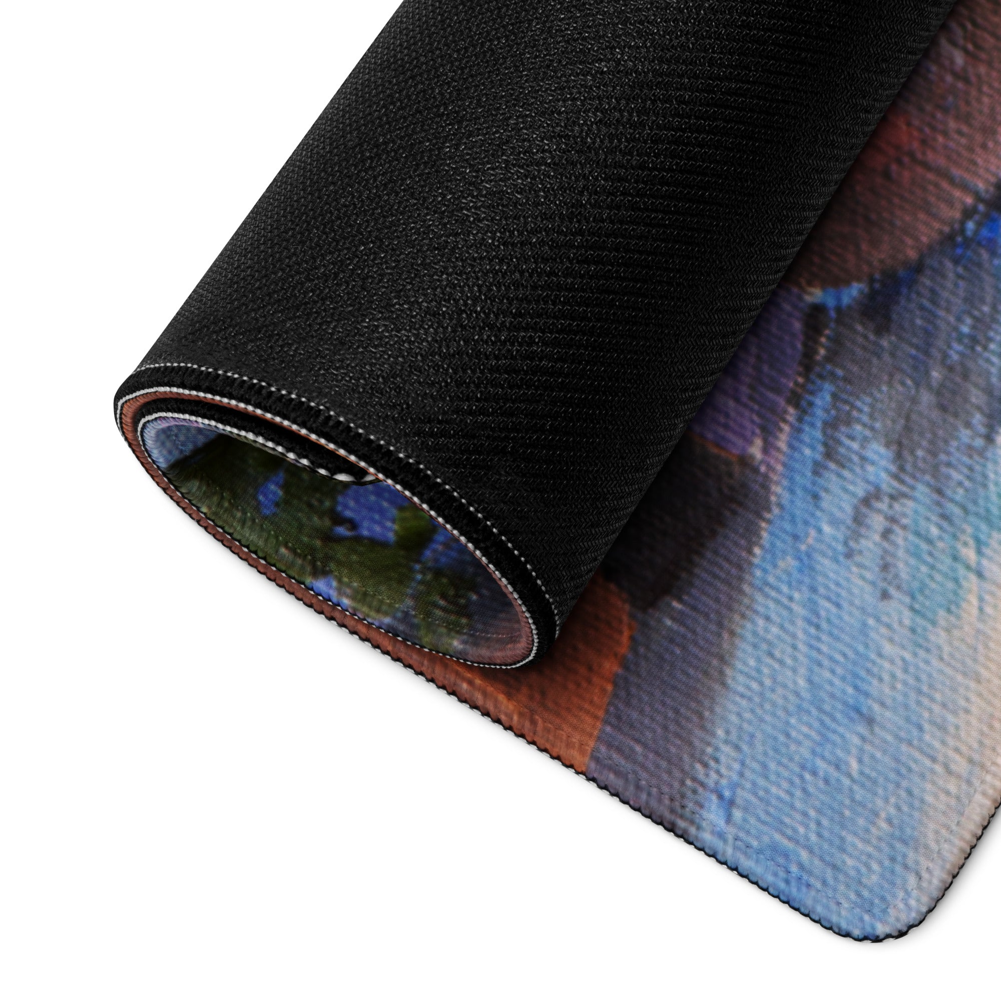 Vibrant Floral Coastal Canvas Mouse Pad - Floral Coastal Blues Pink Greens Desk Modern Cheerful Coastal Gaming Oil