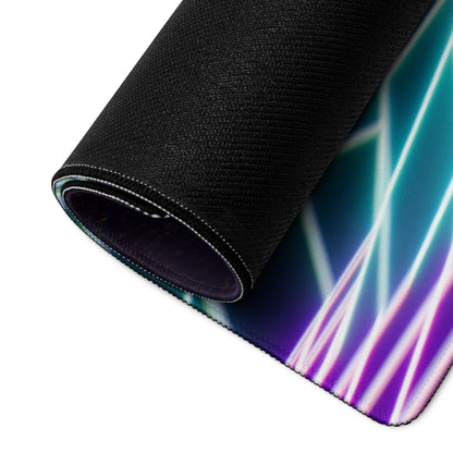 Neon Grid Mountains Gaming Mouse Pad - Neon Grid Mountains Blue Teal Gaming Desk Cyberpunk Futuristic Mood Desk Art