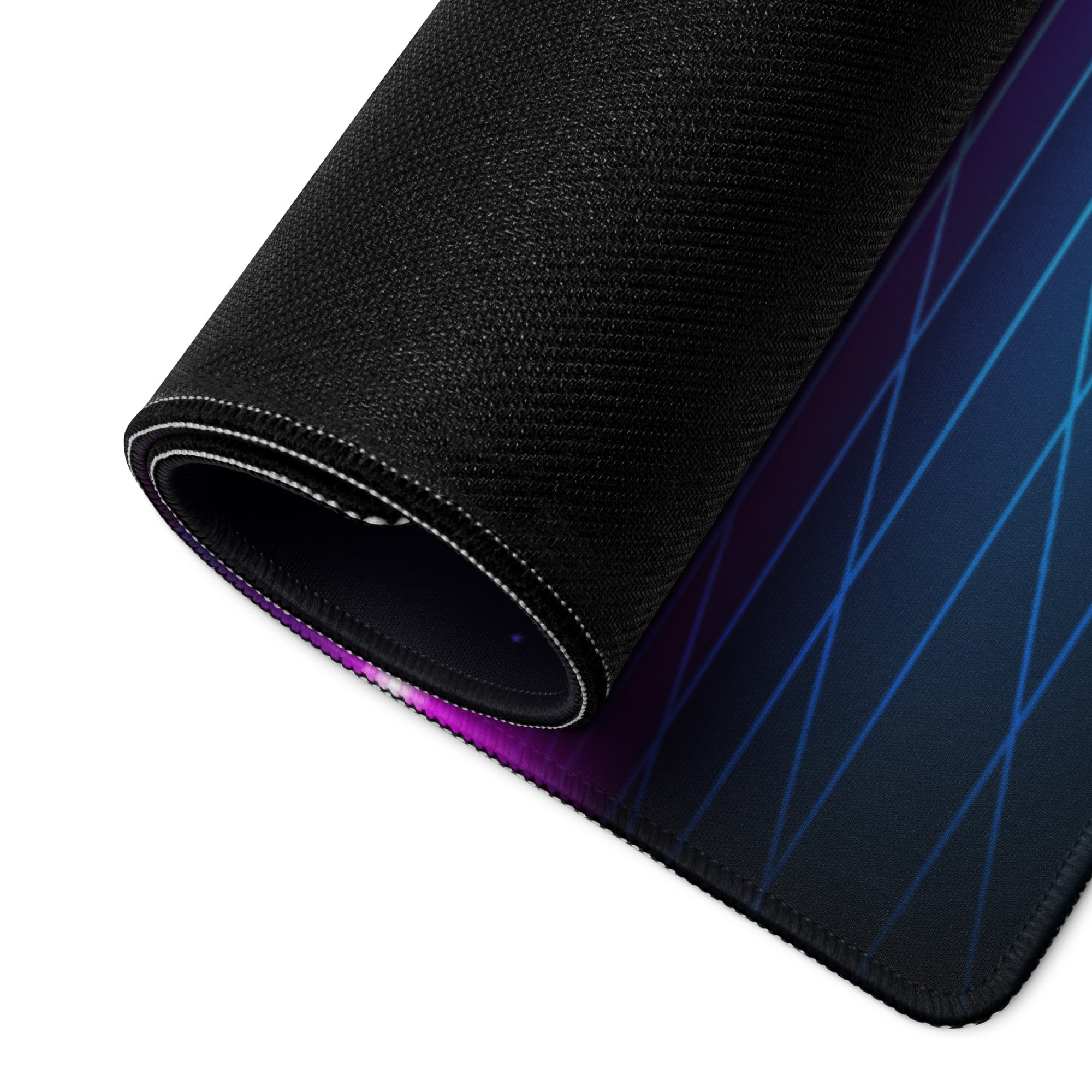 Neon Sunset Triangle Desk Mat - Gaming Mouse Pad Neon Pink Purple Blue Synthwave Mood Vaporwave Cyberpunk Edge Stitched