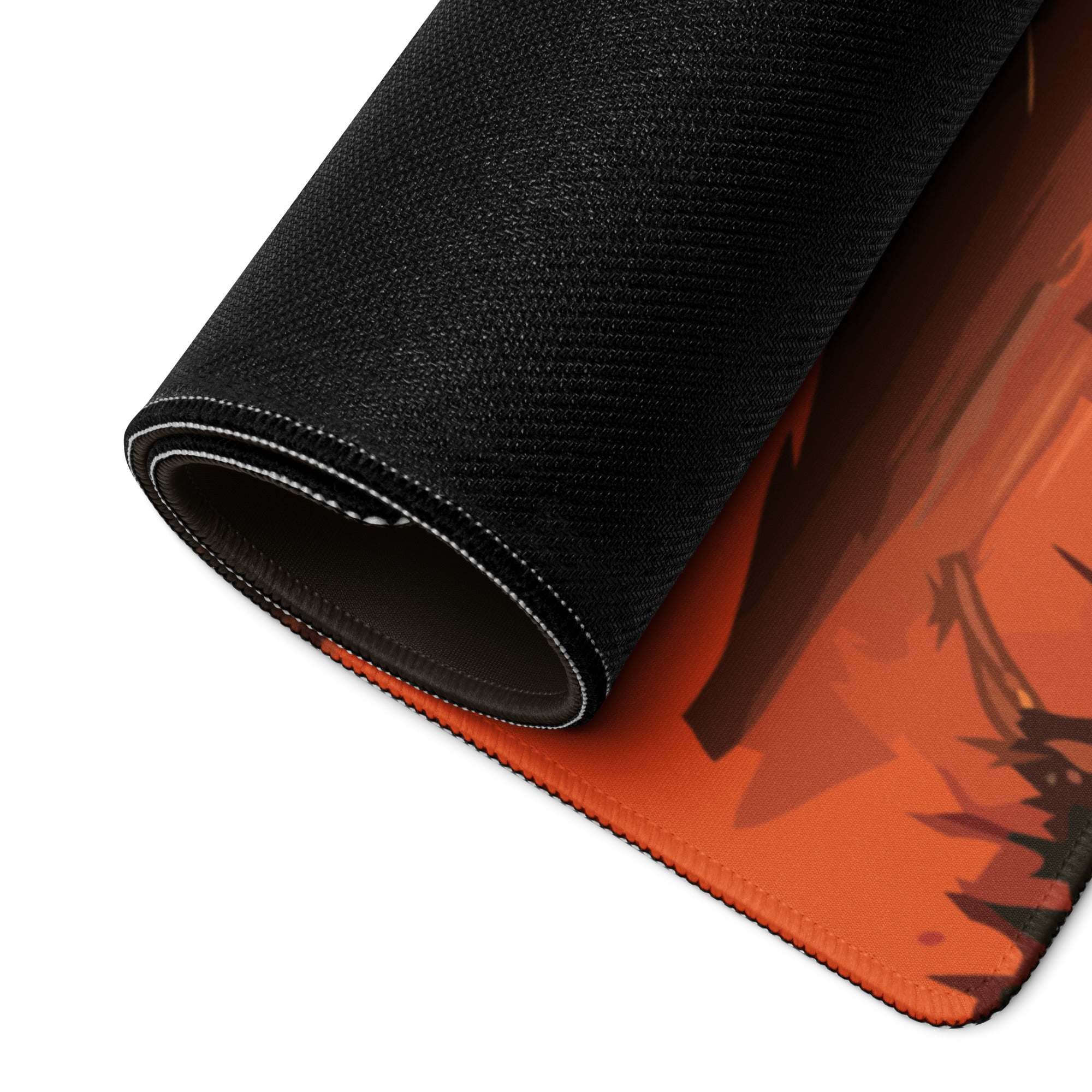 Sunset Samurai Gaming Mouse Pad - Samurai Orange Black Desk Mat Dramatic Mood Minimalist Anime Inspired