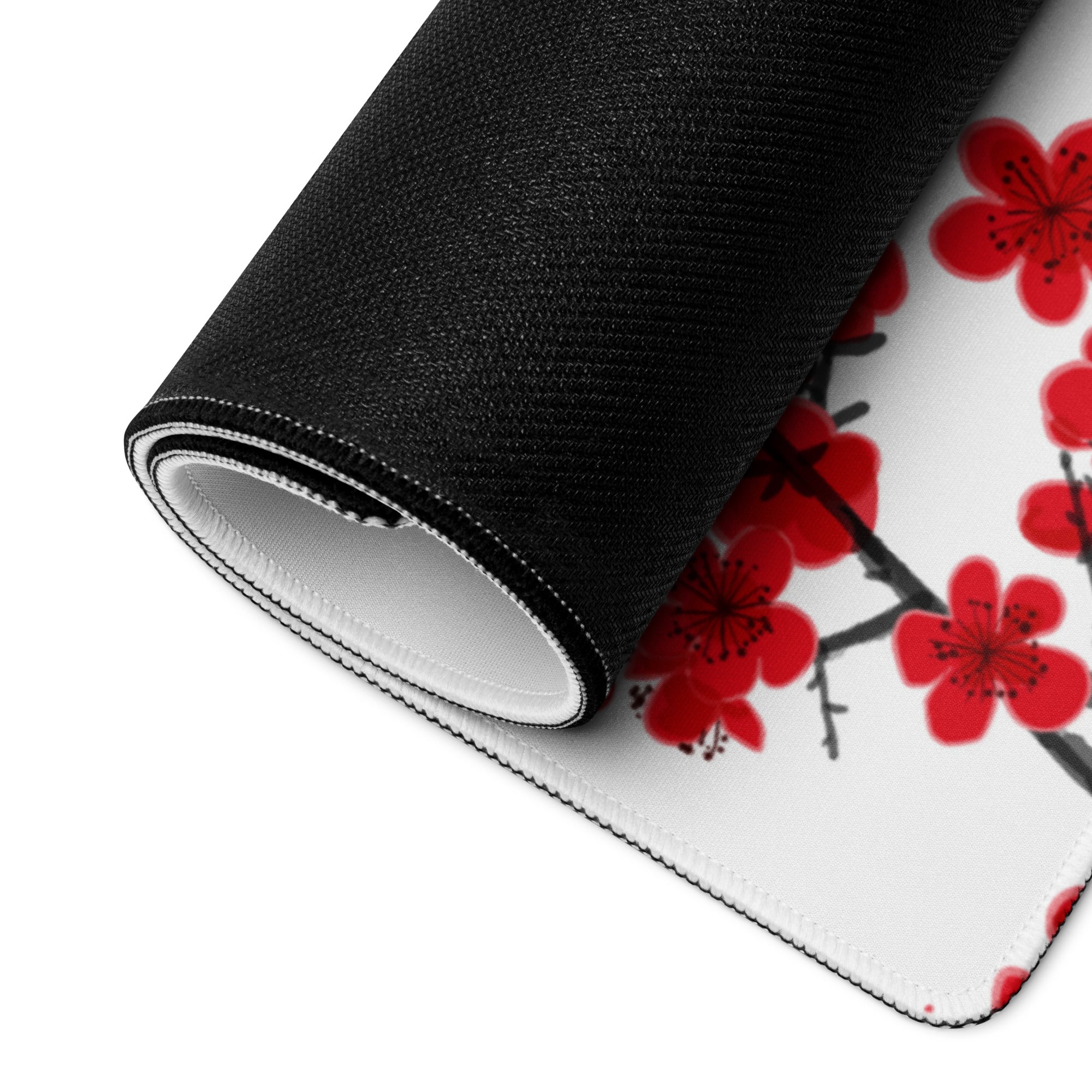 Crimson Sun Sakura Gaming Mouse Pad - Mouse Pad Red White Black Desk Minimal Sakura - Calm Japandi Style Gaming Desk