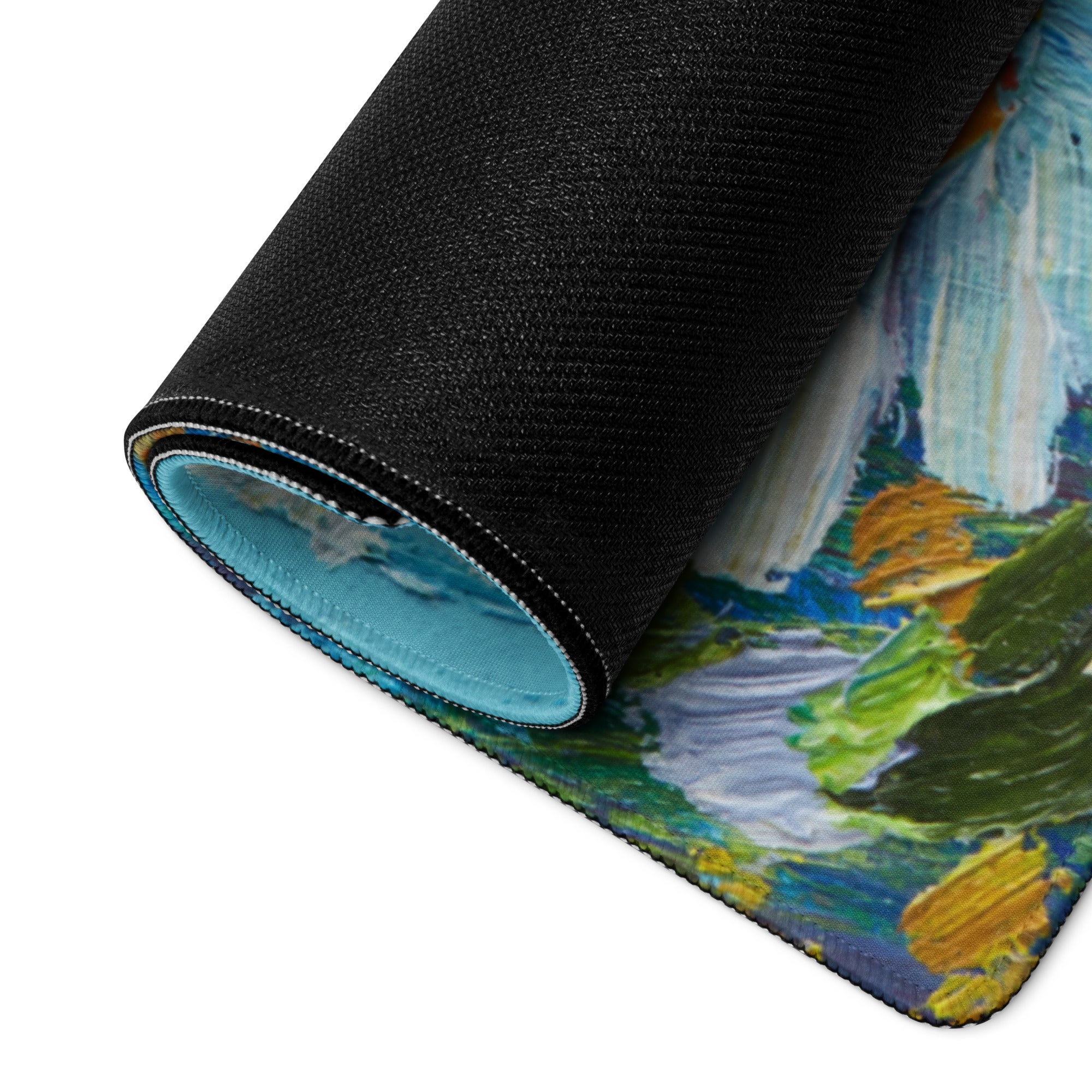 Impressionist Floral Gaming Mouse Pad - Gaming Mouse Pad Blue White Yellow Green Desktop Impressionist Cheerful Mood Botanical Desk Mat Esports Non Slip