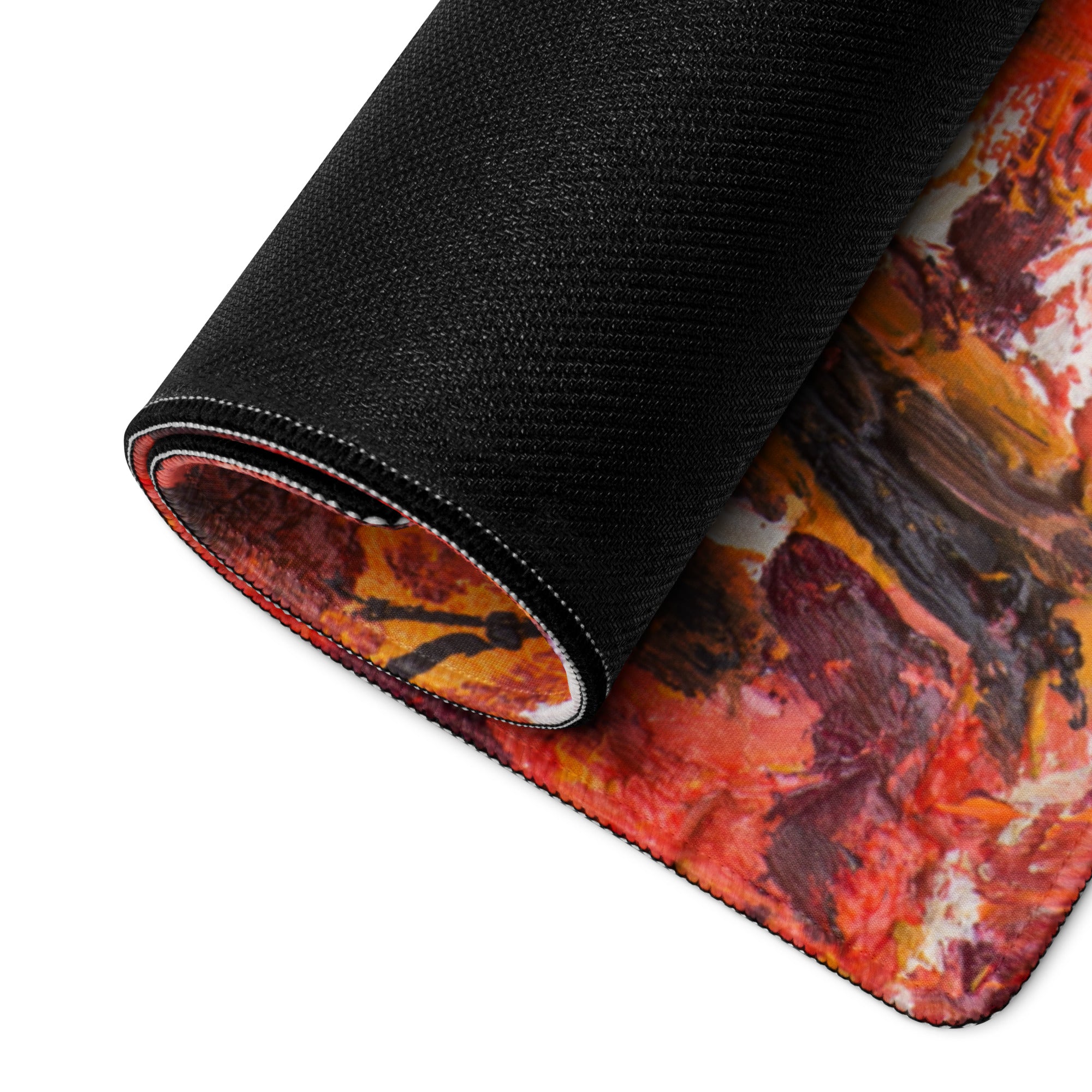 Autumn Forest Abstract Art Mouse Pad - Autumn Forest Art Orange Yellow Desk Mat Abstract Cozy Warm Desk Setup Impasto