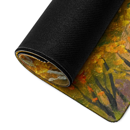 Autumn Forest Impressionist Mouse Pad - Autumn Forest Scene Orange Yellow Red Desk Impressionist Vibrant Mood Oil