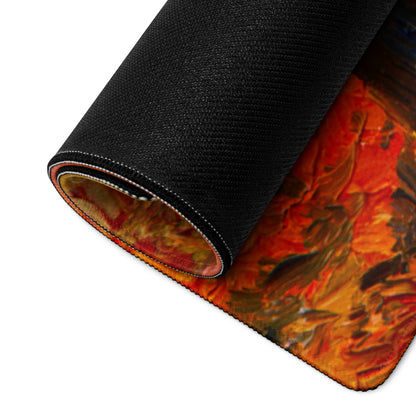 Autumn Landscape Gaming Mouse Pad - Autumn Orange Red Desk Impressionist Oil Warm Cozy Mood Contemporary Office Non Slip