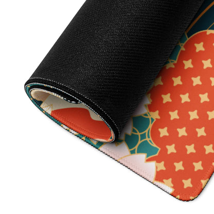 Koi Garden Ocean Mouse Pad - Koi Fish Pattern Navy Teal Gold Desk Gaming Ukiyoe Vibrant Oriental Koi Desk Mat Digital Print