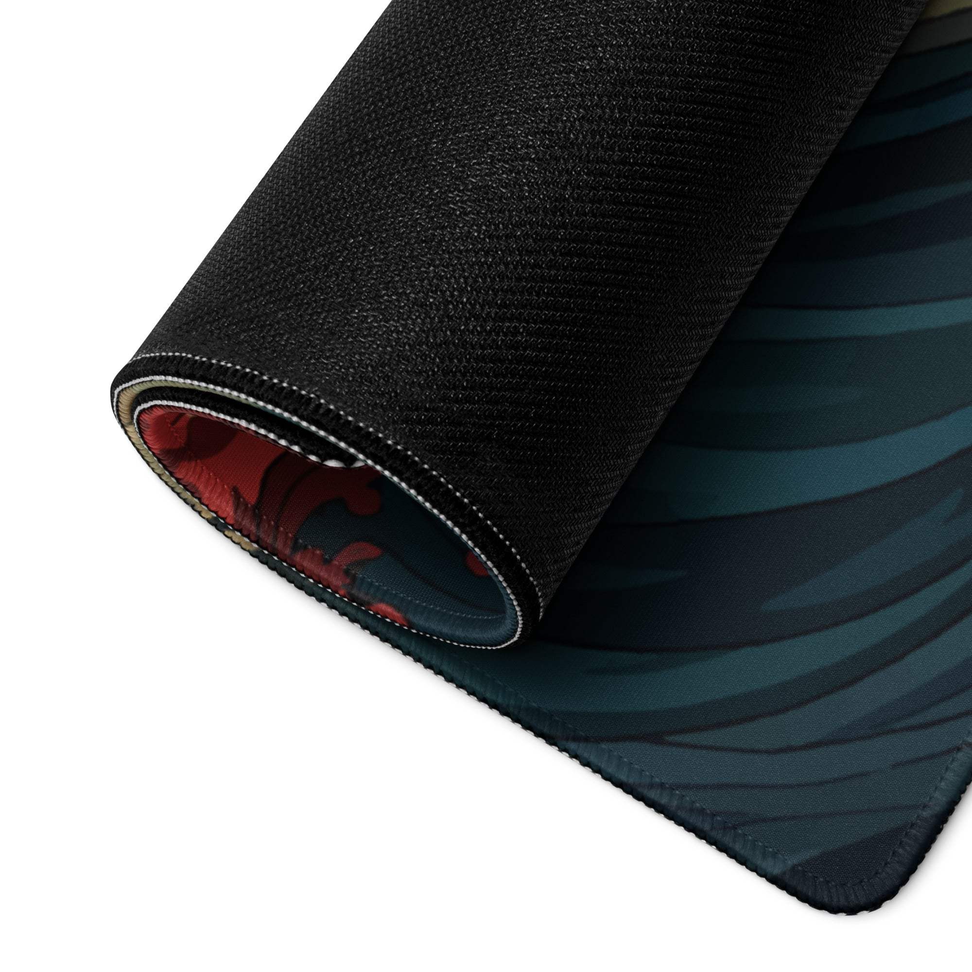 Ocean Wave Gaming Mouse Pad - Gaming Mouse Pad Red Navy Teal Desk Ukiyoe Dramatic Mood Modern Desk Decor Gaming Desk Mat