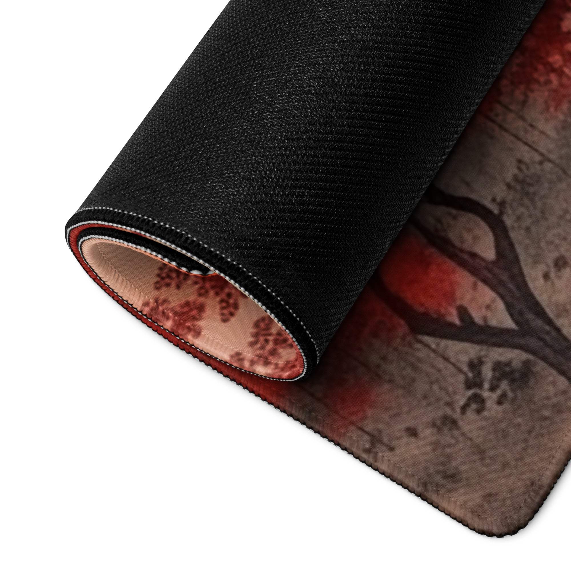 Crimson Autumn Landscape Desk Pad - Landscape Desk Pad Crimson Orange Ink Wash Calm Mood Zen Decor Asian Landscape Art
