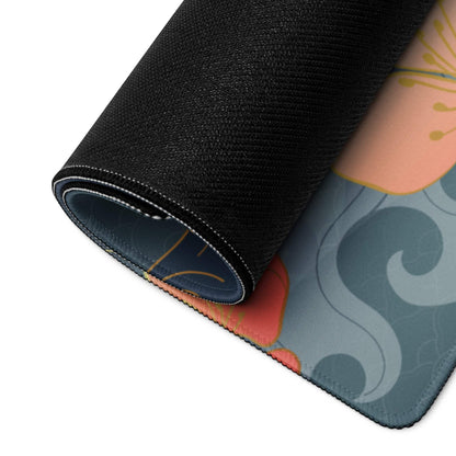Crane Sunrise Ukiyoe Mouse Pad - Mouse Pad Teal Blue Coral Orange Japanese Ukiyoe Calm Mood Asian Decor Digital Art