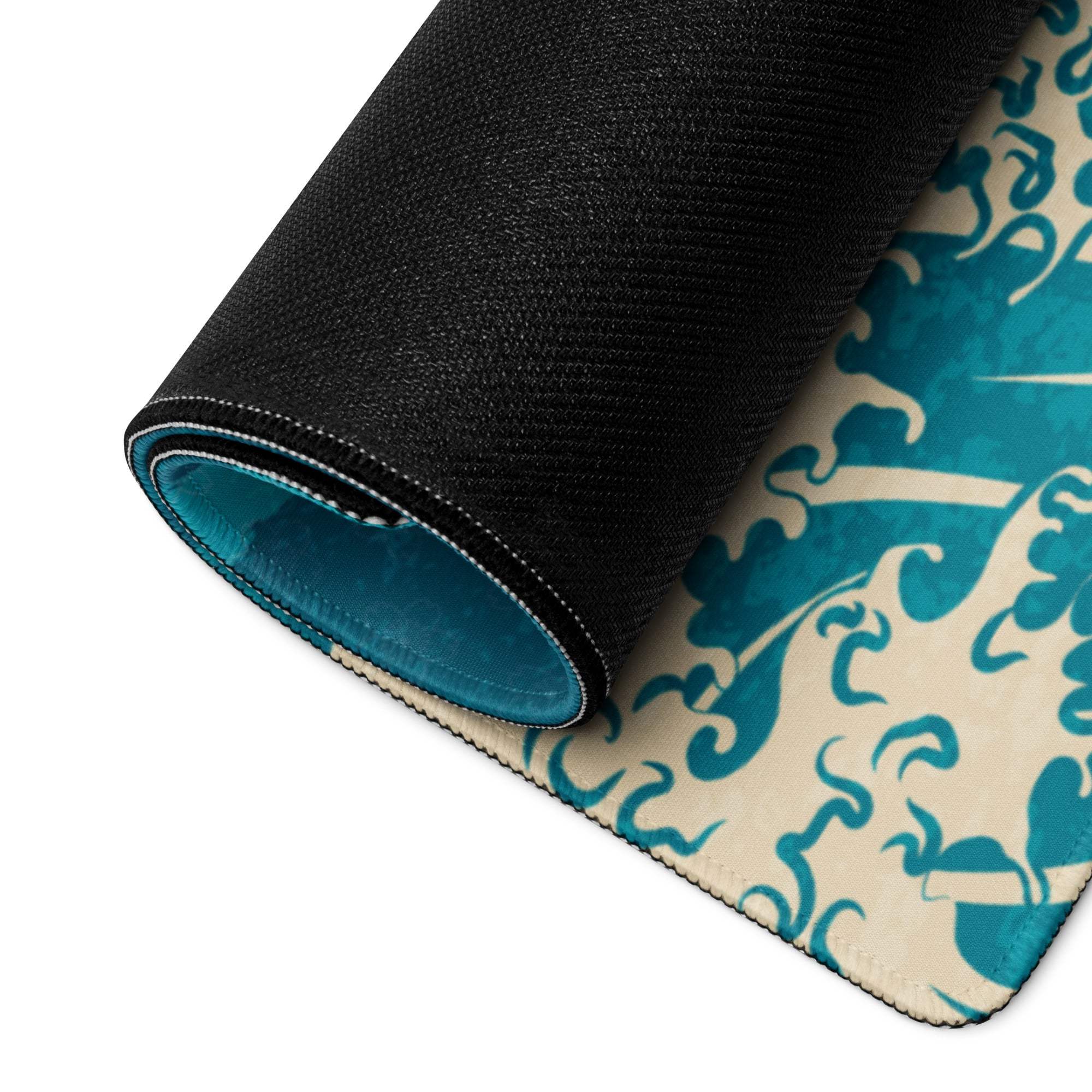 Koi Waves Gaming Mouse Pad - Koi Waves Mouse Pad Blue Teal Red Gaming Desk Ukiyoe Vibrant Mood Modern Desk Mat