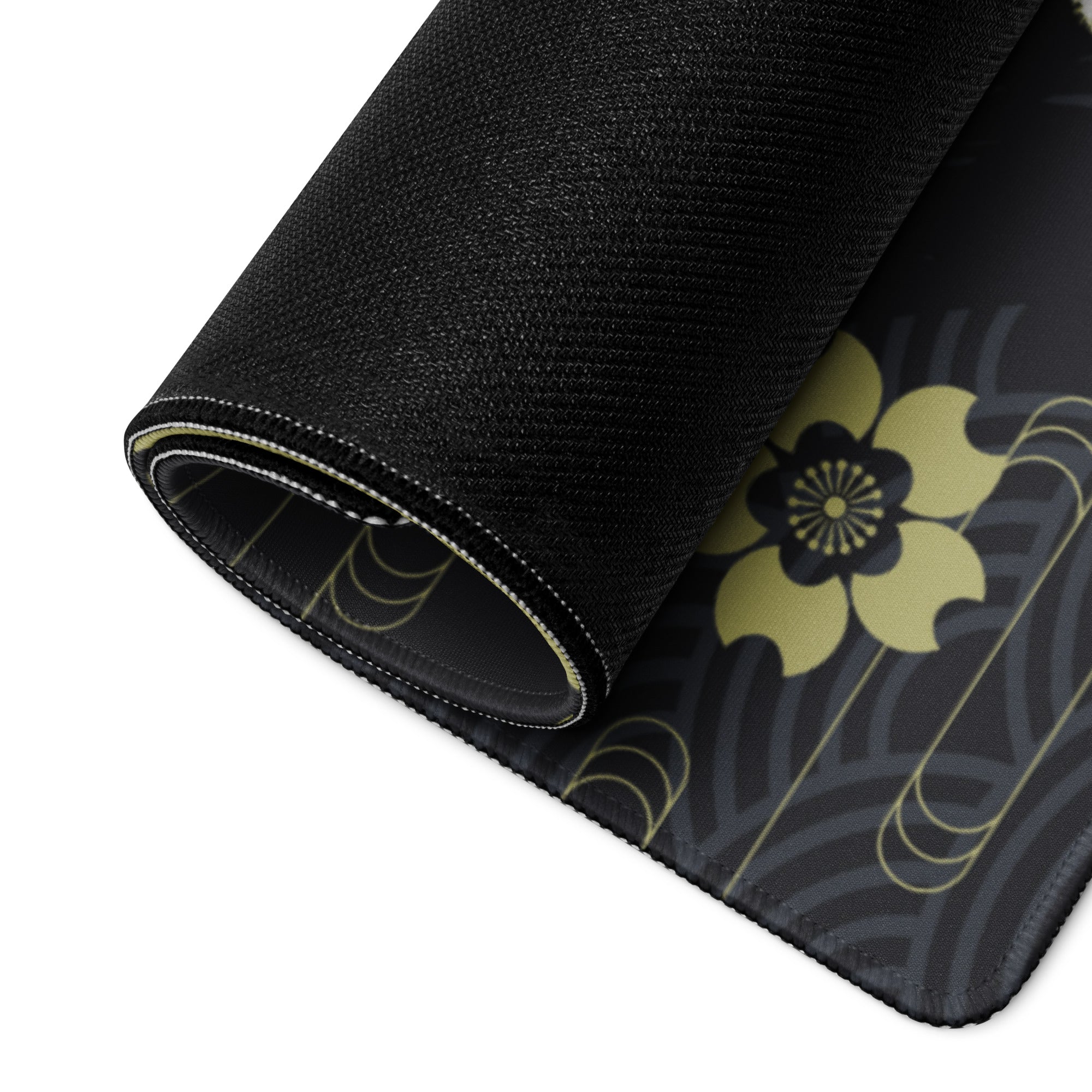 Moon Rabbit Ukiyo Style Gaming Pad - Gaming Mouse Pad Black Gold Ivory Desk Ukiyoe Desk Mat For Gamers Digital Print