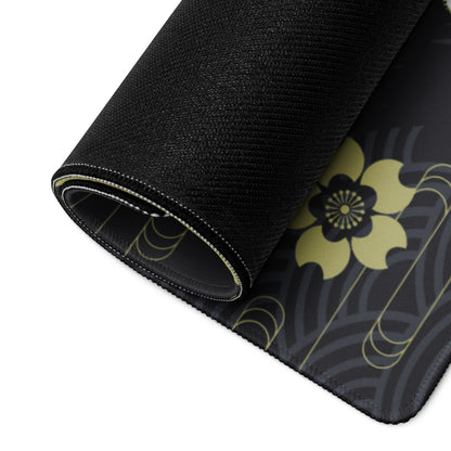 Moon Rabbit Ukiyo Style Gaming Pad - Gaming Mouse Pad Black Gold Ivory Desk Ukiyoe Desk Mat For Gamers Digital Print