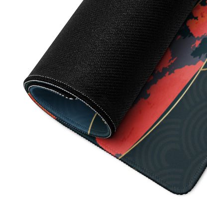Koi Fish Zen Gaming Mouse Pad - Koi Fish Blue Gold Desk Mouse Pad Japanese Ukiyoe Soothing Mood Japanese Desk Art