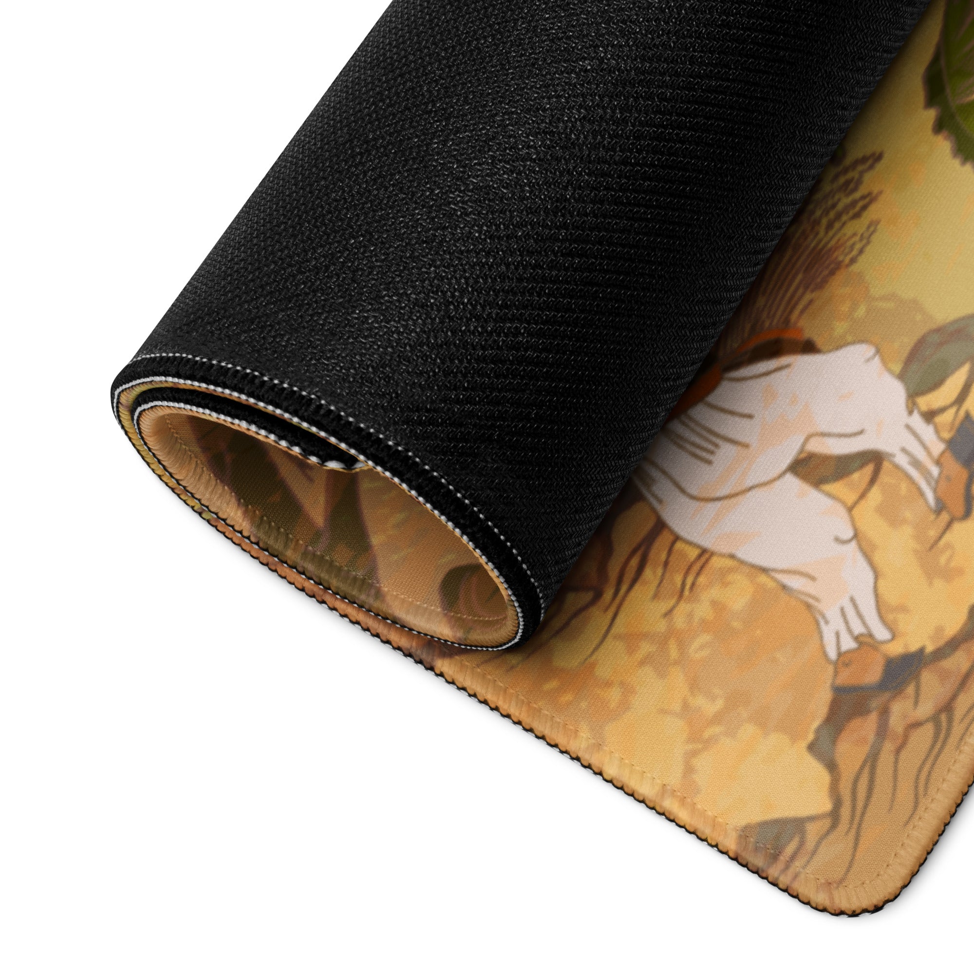 Golden Landscape Gaming Mouse Pad - Gaming Mouse Pad Gold Tan Desktop Setup Asian Landscape Calm Mood Desk Mat Ink