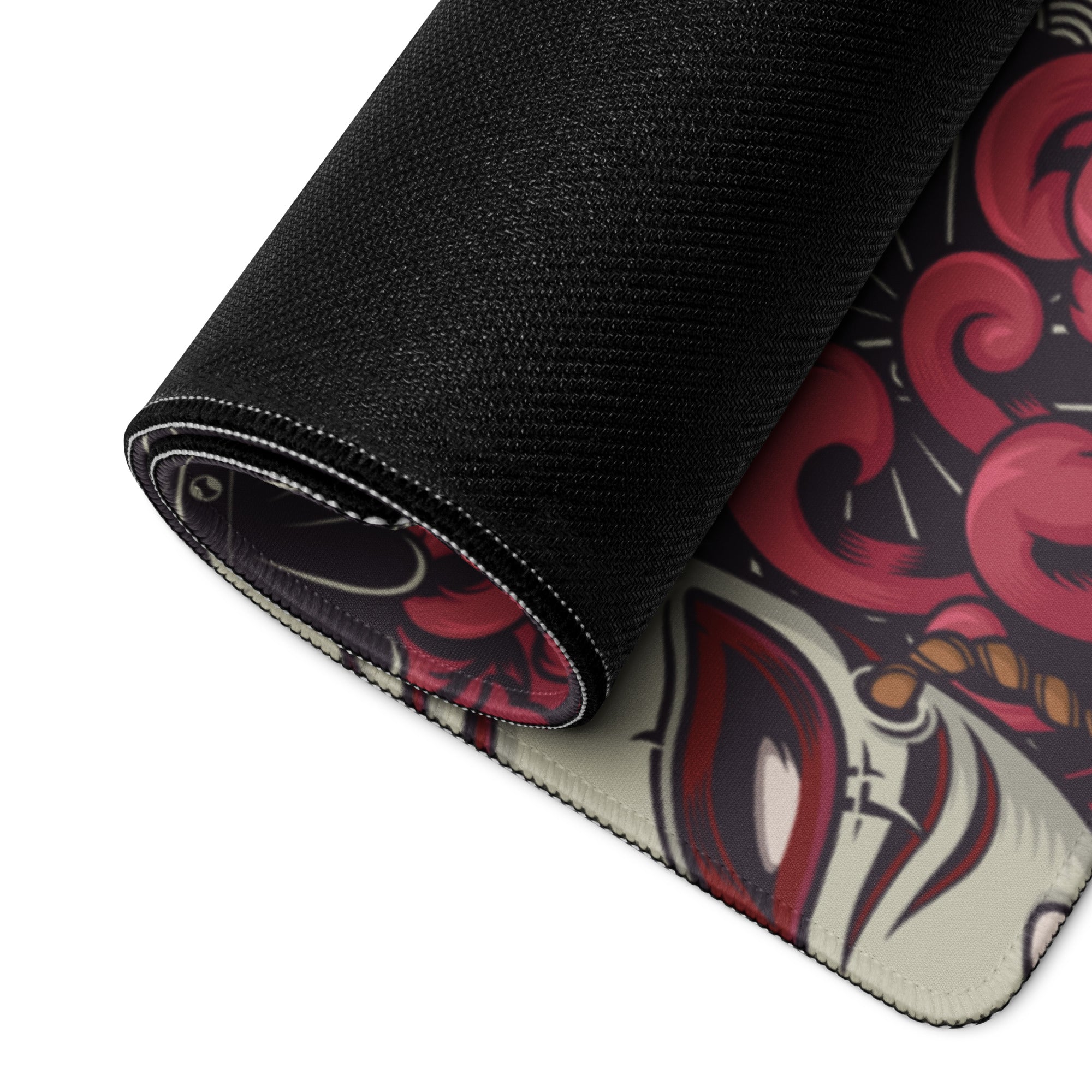 Mystic Kitsune Mask Art Mouse Pad - Kitsune Mask Art Red Black White Blue Gaming Desk Bold Mood Neon Accent Print