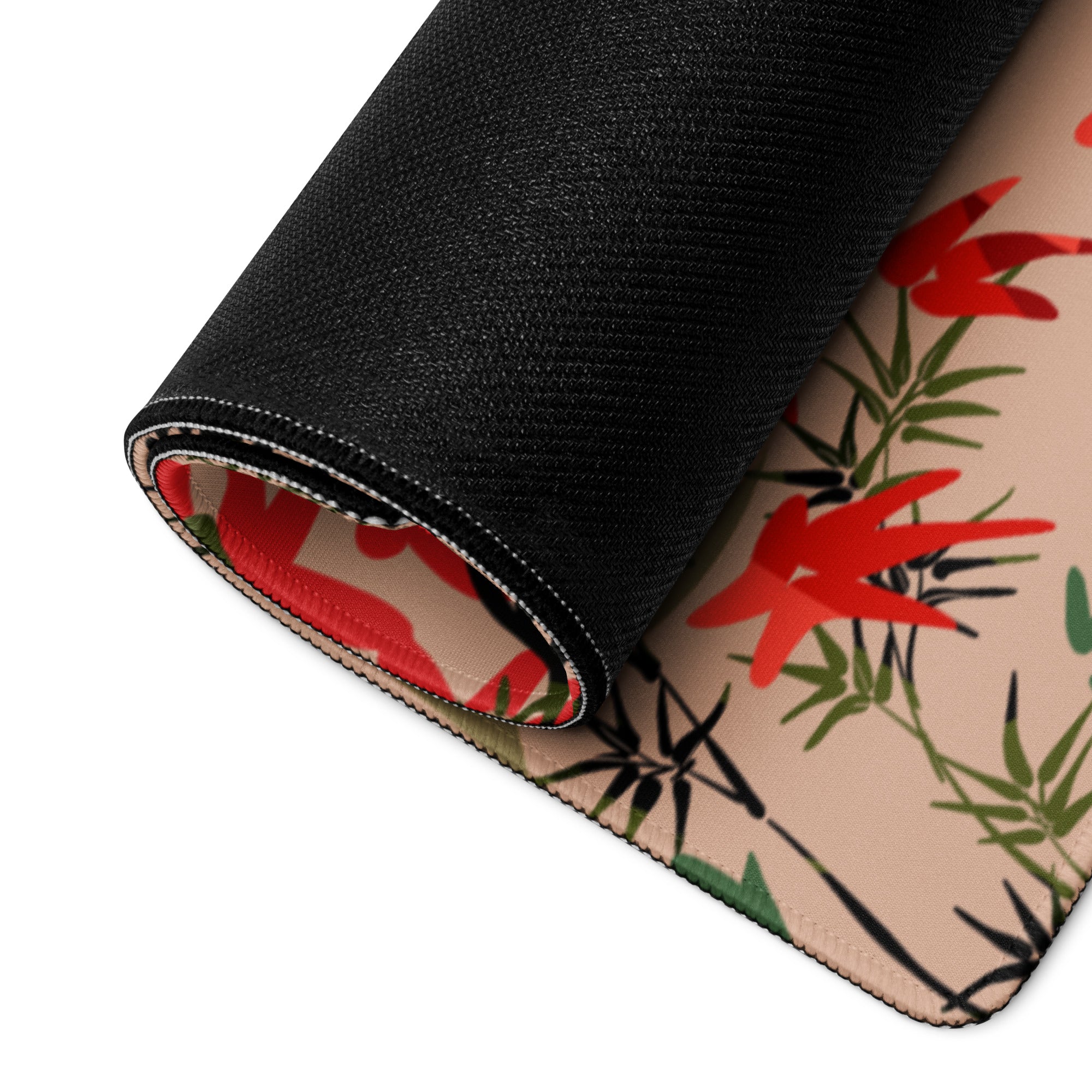 Jungle Tiger Forest Mouse Pad - Jungle Tiger Scene, Blush Pink, Red Leaves, Gaming Desk, Modern Illustration, Bold Mood