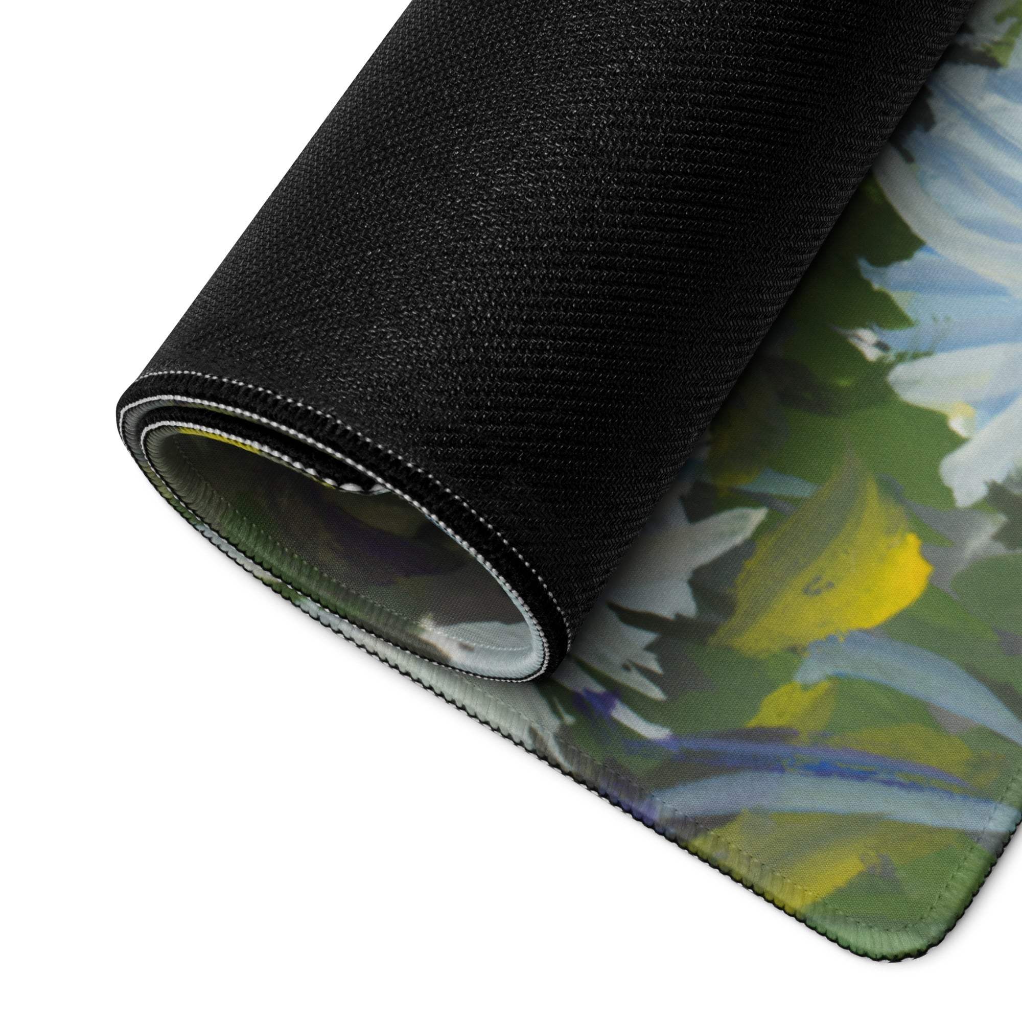 Floral Daisy Field Gaming Mouse Pad - Gaming Mouse Pad White Yellow Blue Green Impressionist Calm Mood Modern Desk Decor