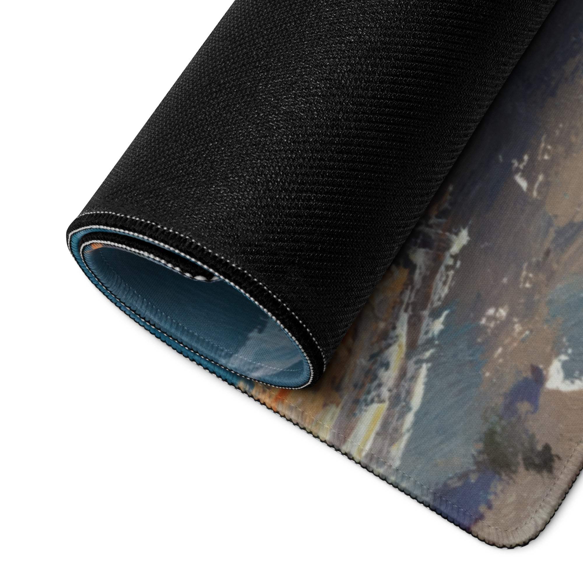 Azure Abstract Desk Mat - Landscape Blue Teal Gaming Desk Modern Moody Minimalist Mouse Pad Oil Painting