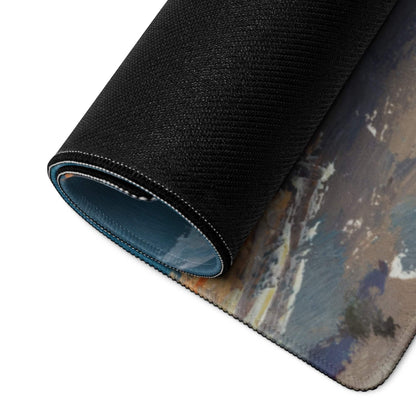 Azure Abstract Desk Mat - Landscape Blue Teal Gaming Desk Modern Moody Minimalist Mouse Pad Oil Painting