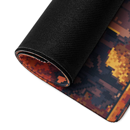 Pixel Oasis Desert Battle Mat - Gaming Mouse Pad Orange Sunset Pixel Art - Nostalgic Mood Arcade Decor Desk Pad Digital