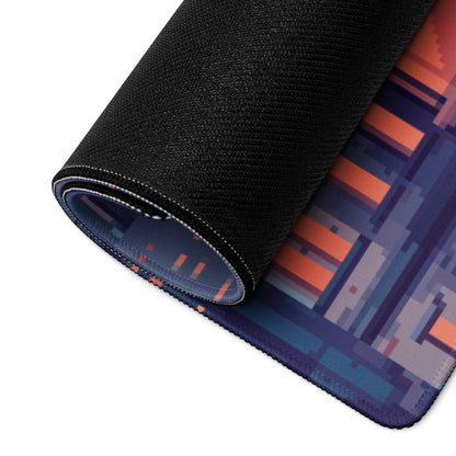 Night City Pixel Art Pad - Cityscape Mouse Pad Purple Blue Gradient Gaming Moody Neon Cyberpunk Urban Large Desk Mat