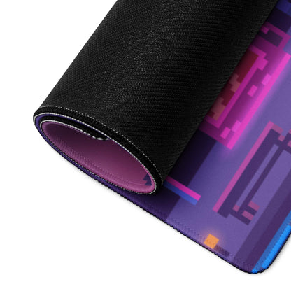 Neon City Pixel Mouse Pad - Gaming Mouse Pad Purple Blue Neon Desk Cyberpunk Vibrant Futuristic Neon Cityscape Pixel Art