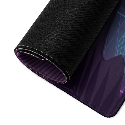 Lotus Elise Inspired Orange Purple Vaporwave Gaming Mouse Pad, Neon Retro Sports Car Desk Mat with Cyberpunk Garage Artwork