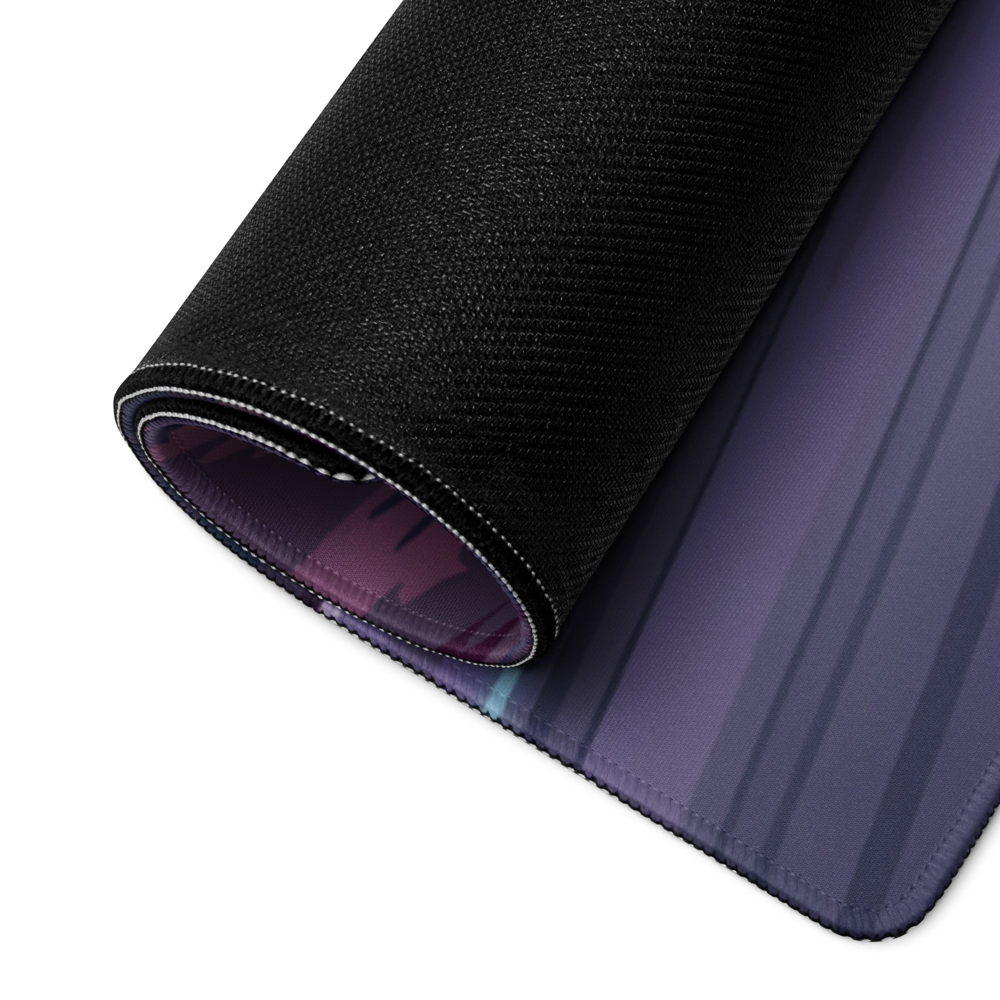 BMW M4 F82 Inspired Black Purple Vaporwave Gaming Mouse Pad, High-Speed Sports Coupe Desk Mat with Retro Futuristic Forest Highway Artwork