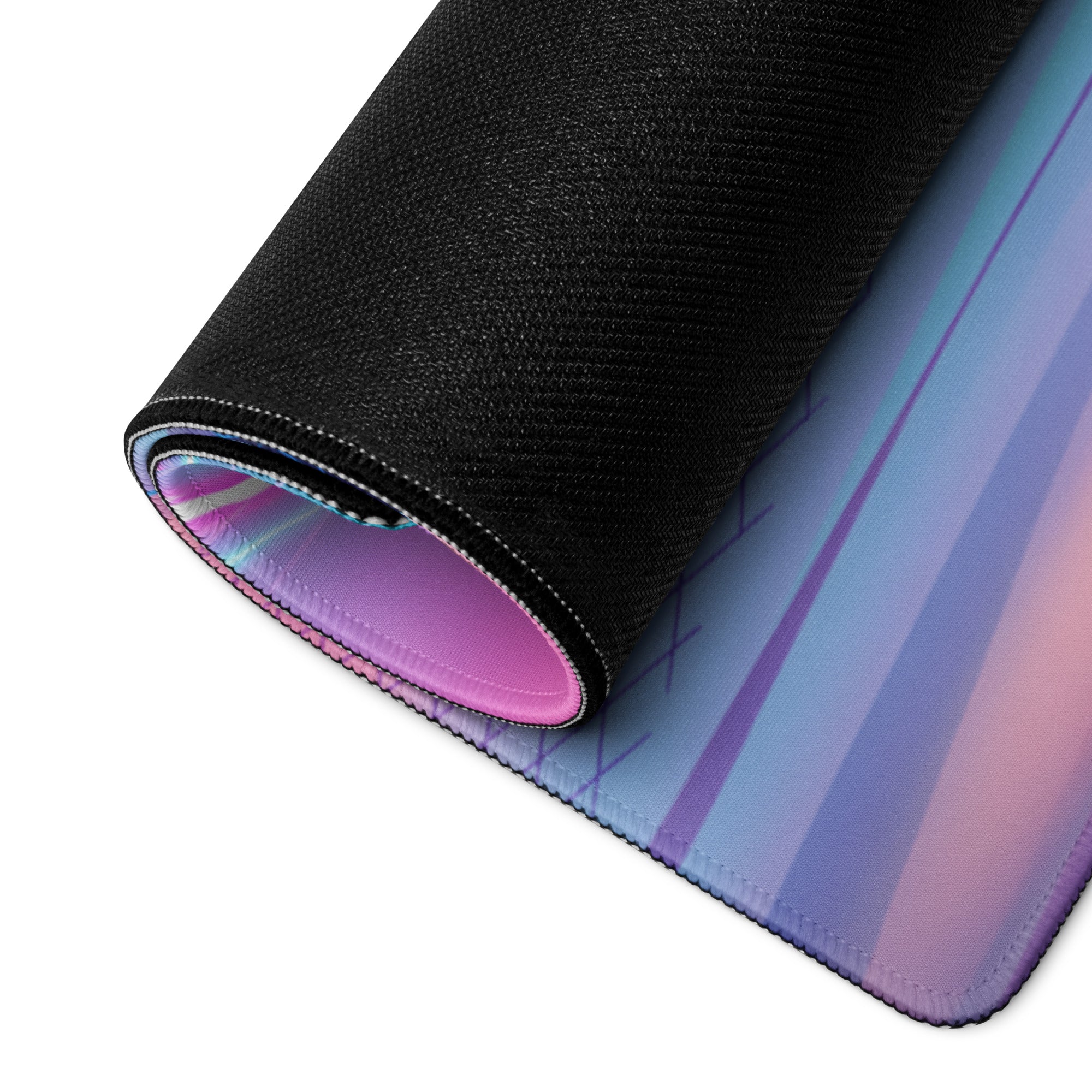 Mercedes-AMG GT R Inspired Green Pink Vaporwave Gaming Mouse Pad, Neon Supercar Desk Mat with Retro Futuristic Mountain Grid Artwork