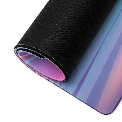 Mercedes-AMG GT R Inspired Green Pink Vaporwave Gaming Mouse Pad, Neon Supercar Desk Mat with Retro Futuristic Mountain Grid Artwork