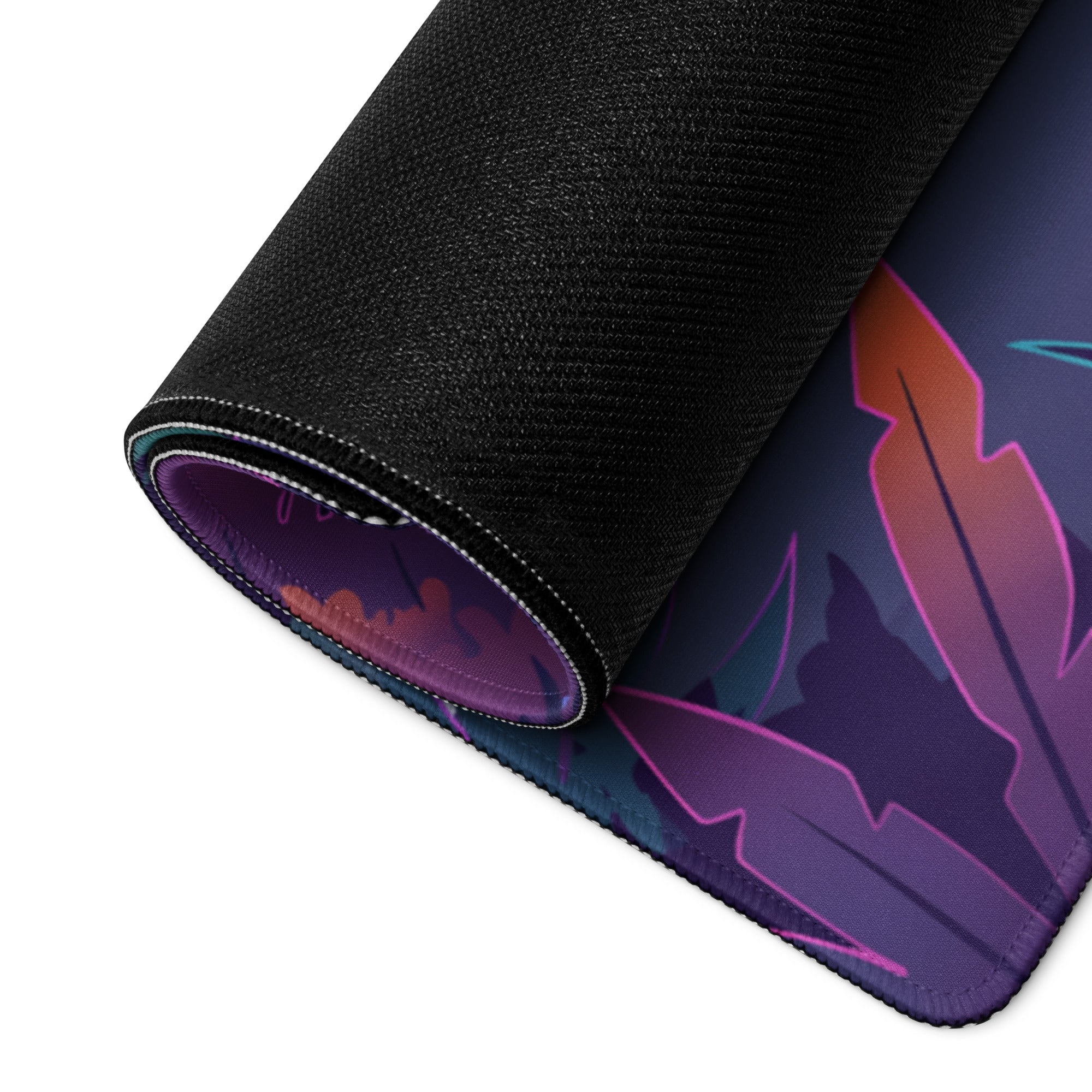Volkswagen Golf R32 Inspired Silver Purple Vaporwave Gaming Mouse Pad, Retro Hot Hatch Desk Mat with Neon Sunset Road Artwork