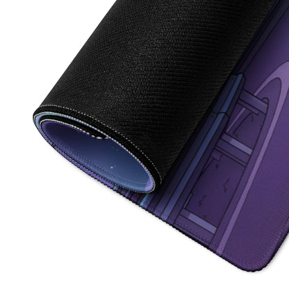 BMW M3 E46 Inspired Gold Purple Vaporwave Gaming Mouse Pad, Retro Sports Coupe Desk Mat with Neon Futuristic City and Palm Tree Artwork