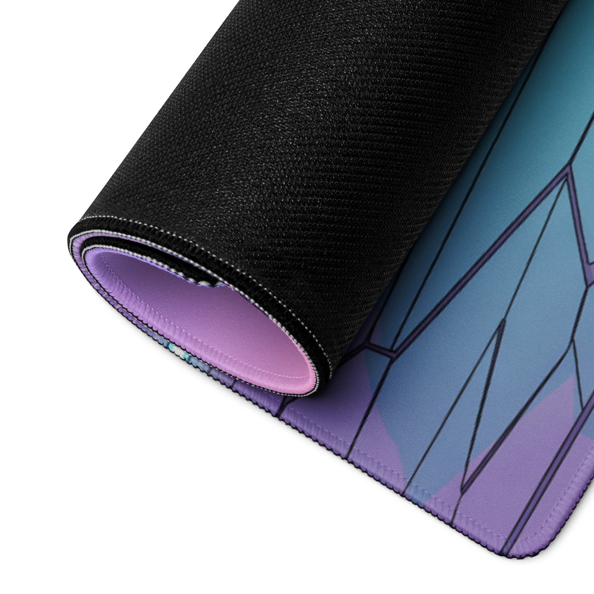 Lotus Emira Inspired Blue Purple Vaporwave Gaming Mouse Pad, Neon Mid-Engine Sports Car Desk Mat with Retro Futuristic Desert Sunset Artwork