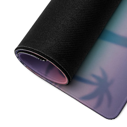Porsche 911 Carrera 993 Inspired Silver Purple Vaporwave Gaming Mouse Pad, Retro Sports Car Desk Mat with Neon Garage and Palm Tree Artwork