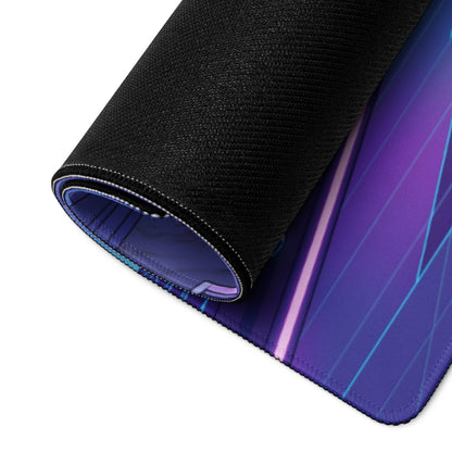 Ford Mustang Boss 302 Inspired Blue Purple Vaporwave Gaming Mouse Pad, Retro Muscle Car Desk Mat with Neon Futuristic City Artwork