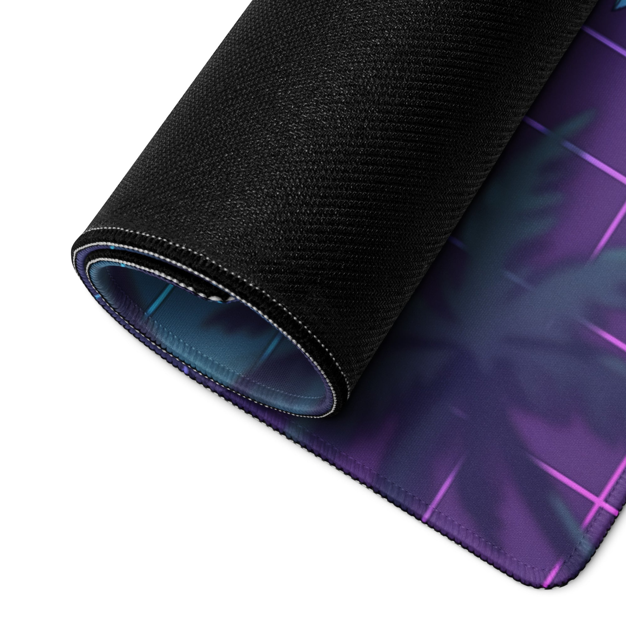 Porsche 911 Classic Inspired Green Purple Vaporwave Gaming Mouse Pad, Classic Roadster Desk Mat with Neon Grid and Crystal Artwork