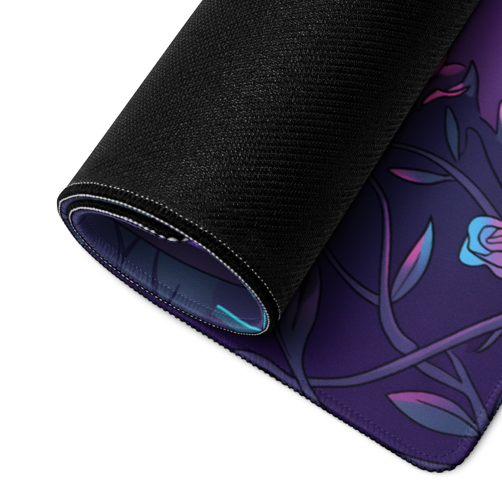 Shelby Cobra Inspired White Purple Vaporwave Gaming Mouse Pad, Classic Roadster Desk Mat with Neon Floral Forest and Retro Futuristic Artwork