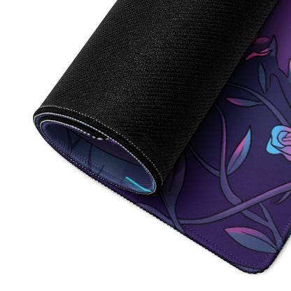 Shelby Cobra Inspired White Purple Vaporwave Gaming Mouse Pad, Classic Roadster Desk Mat with Neon Floral Forest and Retro Futuristic Artwork