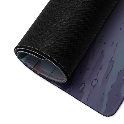 1956 Chrysler New Yorker Inspired Black Teal Vaporwave Gaming Mouse Pad, Classic Convertible Desk Mat with Retro Railroad Sunset Artwork