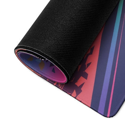 Plymouth Superbird Inspired Teal Pink Vaporwave Gaming Mouse Pad, Classic Winged Muscle Car Desk Mat with Neon Retro Futuristic Sunset Artwork
