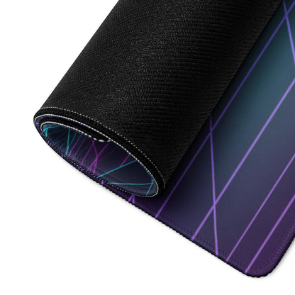Porsche 959 Inspired Silver Teal Vaporwave Gaming Mouse Pad, Classic Supercar Desk Mat with Neon Grid Mountains and Retro Futuristic Artwork