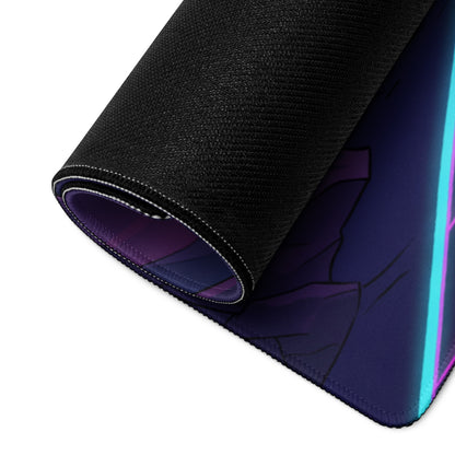 DeLorean DMC-12 Inspired Silver Purple Vaporwave Gaming Mouse Pad, Retro Futuristic Sports Car Desk Mat with Neon Grid City Sunset Artwork