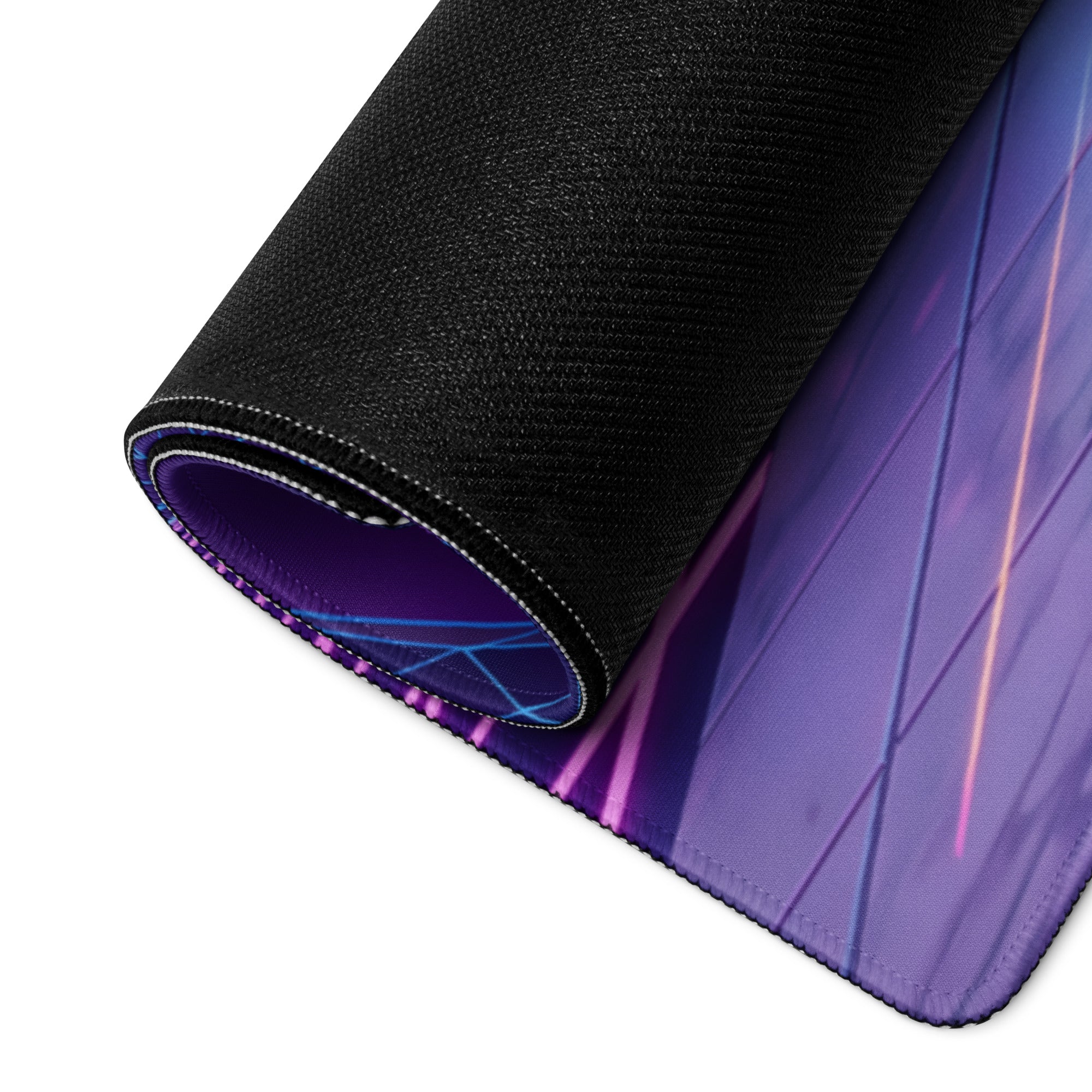 Ford GT Inspired Yellow Purple Vaporwave Gaming Mouse Pad, American Supercar Desk Mat with Neon Grid, Palm Trees and Retro Futuristic Sunset Artwork