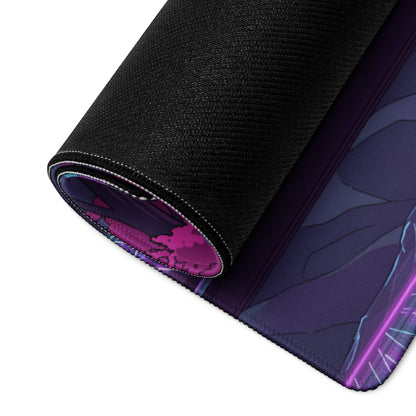 RWB Porsche 911 Inspired Pink Blue Vaporwave Gaming Mouse Pad, Neon Forest Road Desk Mat with Retro Futuristic Crystal Car Artwork