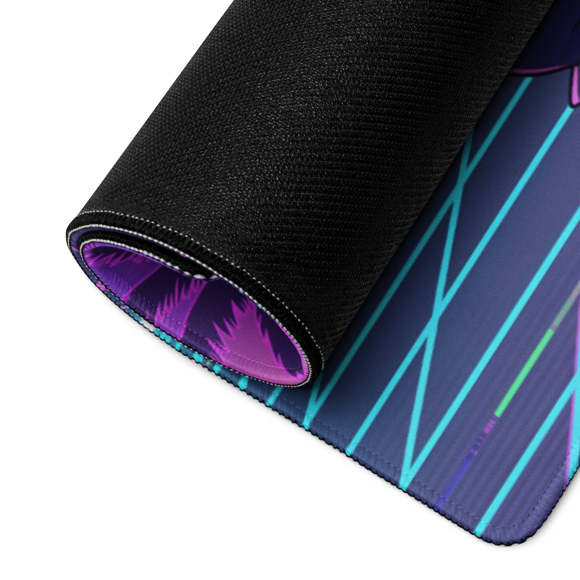 Ferrari F355 Inspired Blue Purple Vaporwave Gaming Mouse Pad, Neon Retro Sunset City Desk Mat with Futuristic Supercar Artwork