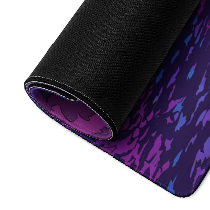 Mitsubishi Lancer Evolution X Inspired White Purple Vaporwave Gaming Mouse Pad, Neon JDM Rally Car Desk Mat with Retro Futuristic Forest Grid Artwork