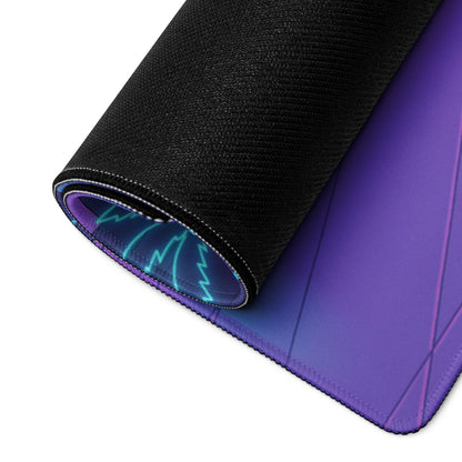 Datsun 240Z Inspired Gold Purple Vaporwave Gaming Mouse Pad, Classic JDM Sports Car Desk Mat with Retro Futuristic Neon City Sunset Artwork