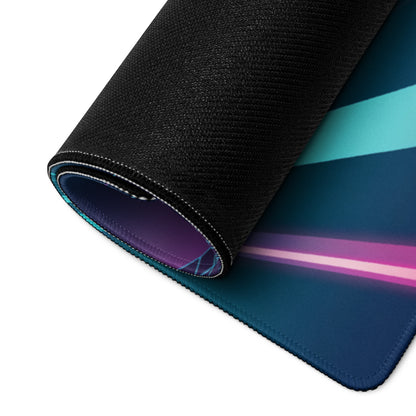 Mazda RX-7 FD Inspired Orange Blue Vaporwave Gaming Mouse Pad, Neon JDM Sports Car Desk Mat with Retro Futuristic Cyber City Highway Artwork