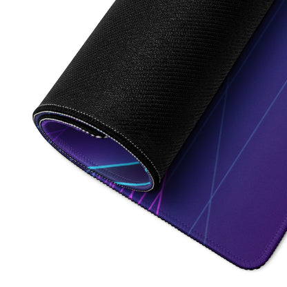 Mitsubishi Lancer Evolution X Inspired White Purple Vaporwave Gaming Mouse Pad, Neon JDM Rally Car Desk Mat with Retro Futuristic Cyber Grid Artwork